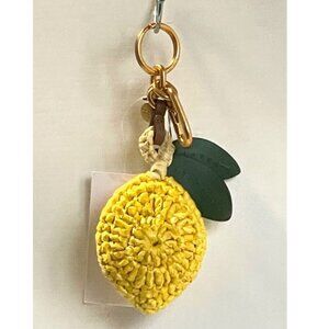 Kate Spade Lemon Drop Keychain Yellow Bag Charm Leather Crochet Beaded Rattan